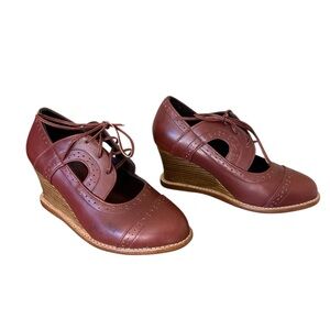 Bali Elf Stockholm Oxford leather wedges vintage brown lace up size 8.5 fits 7.5